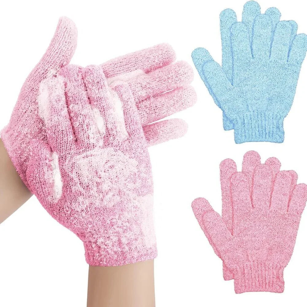 2 Pair Bath Gloves for Shower Natural Loofah Exfoliating Wash Gloves for Body an